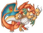  anthro big_breasts bite breasts charizard claws dragonite duo erection female fire from_behind_position green_eyes horn knot leg_glider_position male male/female nintendo nude penis pok&eacute;mon pussy raised_leg sex spread_legs spreading stickycrop video_games wings 