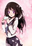  black_hair chitanda_eru envelope highres hyouka long_hair purple_eyes school_uniform serafuku solo standing sumiosmith 