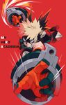  bakugou_katsuki blank_eyes boku_no_hero_academia brown_hair clenched_teeth gauntlets male_focus mochida64 solo spiked_hair teeth 