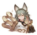  animal_ears claw_(weapon) claws erune granblue_fantasy hair_between_eyes junwool md5_mismatch sen_(granblue_fantasy) silver_hair simple_background smile solo weapon white_background 