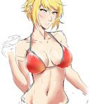  absurdres blonde_hair breasts cleavage doughnut food highres j_adsen kiss-shot_acerola-orion_heart-under-blade large_breasts looking_at_viewer monogatari_(series) oshino_shinobu pointy_ears short_hair sketch solo white_background yellow_eyes 