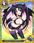  bare_shoulders black_hair breasts card_(medium) character_name chess_piece cleavage collar covered_nipples demon_wings garter_straps hair_ribbon high_school_dxd jewelry king_(chess) large_breasts long_hair midriff navel official_art open_mouth pink_eyes ribbon serafall_leviathan short_shorts shorts smile solo thighhighs trading_card twintails wings 