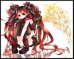  bacterial_contamination bent_knees boots conomi-c5 female highres karune_ca long_hair red_eyes red_hair sitting smile solo thighhighs twintails vocaloid wings 