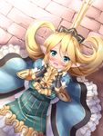  armor blonde_hair blue_eyes blush charlotta_fenia crown dress gauntlets granblue_fantasy harvin kyamu_(qqea92z9n) long_hair looking_at_viewer looking_up open_mouth pointy_ears solo 