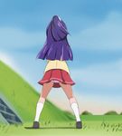  from_behind haruyama_kazunori izayoi_liko long_hair mahou_girls_precure! panties precure purple_hair red_skirt skirt socks solo standing tsunagi_first_middle_school_uniform underwear 