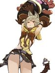  animal_ears arms_up ass_visible_through_thighs blush braid claw_(weapon) claws collar erune granblue_fantasy long_hair looking_at_viewer miniskirt panties red_eyes robo8 sen_(granblue_fantasy) short_hair silver_hair simple_background skirt solo underwear upskirt weapon white_background white_panties 