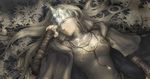  blonde_hair breasts cape capelet cloak dark_souls_iii fire_keeper jewelry long_hair mask medium_breasts necklace silver_hair solo souls_(from_software) tenshin_kagehisa 