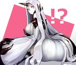  1girl ass bare_shoulders breasts claws detached_sleeves dress from_behind horn kantai_collection large_breasts long_hair looking_at_viewer looking_back ribbed_dress seaport_water_oni shinkaisei-kan short_dress sitting solo very_long_hair weasel_(close-to-the-edge) white_hair 
