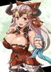  :d aliza_(granblue_fantasy) bow breasts cleavage draph granblue_fantasy hair_bow hair_pulled_back jewelry large_breasts open_mouth ponytail red_eyes smile solo tsukinami_kousuke 