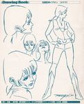  70s 80s character_sheet densetsu_kyojin_ideon how_to karala_ajiba kogawa_tomonori monochrome multiple_views official_art oldschool production_art scan science_fiction signature sketch traditional_media uniform 