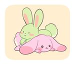  :&lt; animal animalization beige_background blush_stickers border bunny lying matsuno_choromatsu matsuno_todomatsu natsuki_nori no_humans on_stomach osomatsu-kun osomatsu-san rounded_corners simple_background sploot 