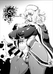  bonten breasts cum ejaculation futanari gloves greyscale highres huge_breasts impossible_clothes la_pucelle large_penis long_hair monochrome pantyhose penis prier solo testicles thick_thighs thighs veins veiny_penis 