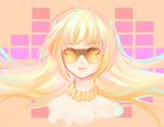  blonde_hair choker cyber_diva eyelashes glasses highres jewelry lipstick long_hair makeup matomiki multicolored multicolored_eyes multicolored_hair necklace solo upper_body vocaloid yellow_eyes yellow_lipstick 