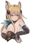 :3 animal_ears black_gloves blonde_hair breasts brown_eyes detached_collar elbow_gloves erune fingerless_gloves gloves granblue_fantasy hair_ornament large_breasts long_hair looking_at_viewer metera_(granblue_fantasy) mole mole_under_mouth smile solo toi_(toiot) upper_body 