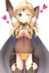  ;) arm_behind_head arms_up ass_visible_through_thighs blonde_hair blue_eyes breasts cameltoe cape closed_mouth covered_navel curvy fire_emblem fire_emblem_if highres medium_breasts navel one_eye_closed ophelia_(fire_emblem_if) shira_yu_ki smile solo thigh_gap 