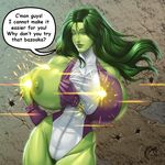  areolae breast_slip breasts gigantic_breasts gloves green_eyes green_hair green_skin leotard mangrowing marvel nipples she-hulk 