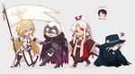  3boys =_= amakusa_shirou_(fate) blonde_hair check_translation dark_persona edmond_dantes_(fate/grand_order) fate/apocrypha fate/grand_order fate_(series) fedora flag fujimaru_ritsuka_(male) hat headpiece holding_hands japanese_clothes jeanne_d'arc_(alter)_(fate) jeanne_d'arc_(fate) jeanne_d'arc_(fate)_(all) kty_(04) long_hair multiple_boys multiple_girls short_hair silver_hair translation_request wavy_hair yellow_eyes 