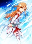  asuna_(sao) breastplate brown_eyes brown_hair jianmo_sl long_hair solo sword sword_art_online thighhighs weapon 