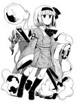  anarogumaaa armlet bangs beads black_hairband blunt_bangs bow bowtie buttons closed_mouth coat double-breasted expressionless fingernails full_body ghost greyscale hair_ribbon hairband hitodama holding kneehighs konpaku_youmu konpaku_youmu_(ghost) loafers long_sleeves magatama monochrome neckerchief prayer_beads ribbon sheath sheathed shoes short_hair simple_background sleeves_past_wrists smoke socks solo spot_color sword tassel touhou weapon white_background wide_sleeves 