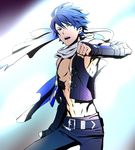  blue_eyes blue_hair egawa_satsuki idol idolmaster idolmaster_side-m male_focus muscle open_clothes open_mouth open_vest solo taiga_takeru vest 