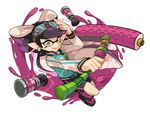  1girl aori_(splatoon) goggles goggles_on_head hat ink looking_at_viewer pointy_ears solo splat_roller_(splatoon) splatoon_(series) splatoon_1 suction_bomb_(splatoon) tentacle_hair wong_ying_chee 