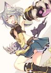  animal_ears blush braid cat cat_ears claws erune fang granblue_fantasy grey_hair highres itoichi. looking_at_viewer open_mouth panties red_eyes sen_(granblue_fantasy) smile solo twitter_username underwear white_panties 