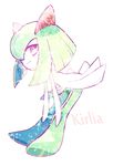  character_name full_body gen_3_pokemon green_hair kirlia minashirazu no_humans pokemon pokemon_(creature) red_eyes smile solo 