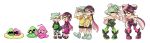  +_+ 2girls age_progression aori_(splatoon) bike_shorts flower food food_on_head gloves green_hair hair_flower hair_ornament highres hotaru_(splatoon) japanese_clothes kimono leaning_forward long_hair looking_at_viewer multiple_girls object_on_head pacifier pink_hair pointy_ears shoes short_hair short_shorts shorts simple_background smile sneakers splatoon splatoon_(series) splatoon_1 standing tentacle_hair white_background white_gloves wong_ying_chee 