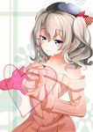  absurdres blue_eyes breasts heart heart_hands highres kantai_collection kashima_(kantai_collection) large_breasts ribbed_sweater silver_hair smile solo sweater twintails wavy_hair xinshijie_de_akalin 