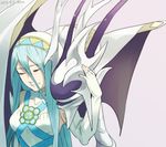  alternate_form aqua_(fire_emblem_if) artist_request blue_hair dragon eyes_closed fire_emblem fire_emblem_if horns jewelry kona_(silent913) long_hair monster my_unit_(fire_emblem_if) nintendo smile very_long_hair wings 