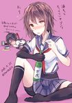 ahoge alcohol beer beer_can black_hair black_legwear blue_skirt blush bodysuit bottle breasts brown_eyes brown_hair can choko_(cup) closed_eyes cup dated drunk elbow_gloves furutaka_(kantai_collection) gloves hair_ornament hairclip heterochromia holding holding_bottle jewelry kabocha_torute kako_(kantai_collection) kantai_collection kneehighs long_hair looking_at_viewer messy_hair multiple_girls open_mouth pink_background pleated_skirt ponytail remodel_(kantai_collection) ring school_uniform serafuku short_hair short_sleeves single_elbow_glove single_kneehigh single_thighhigh sitting skirt small_breasts thighhighs translation_request twitter_username wedding_band yellow_eyes 