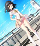  :&lt; ass_visible_through_thighs black_hair blush clock clock_tower closed_mouth frown game_cg hair_ornament hand_on_hip highres izumi_aoi kneehighs looking_at_viewer natsu_uso_-ahead_of_the_reminiscence- panties pantyshot pantyshot_(standing) pink_panties ribbon riichu rooftop school_uniform short_hair skirt skirt_lift solo standing tower underwear uso_(campus) v-shaped_eyebrows white_legwear wind wind_lift yellow_eyes 