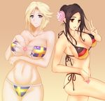  bad_id bad_pixiv_id bikini black_hair blonde_hair blue_eyes breasts brown_eyes cleavage condom condom_wrapper flag flag_print flower german_flag german_flag_bikini gradient gradient_background green_kaminari hair_flower hair_ornament highres holding holding_condom large_breasts looking_at_viewer multiple_girls muvluv muvluv_alternative muvluv_total_eclipse navel open_mouth pham_thi_ran print_bikini schwarzesmarken short_hair side-tie_bikini smile standing standing_on_one_leg stella_bremer sweden swedish_flag swedish_flag_bikini swimsuit teeth v 