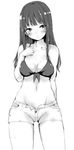  bikini blush breasts cleavage greyscale haruyukiko idolmaster idolmaster_cinderella_girls large_breasts long_hair monochrome shibuya_rin sketch solo swimsuit 