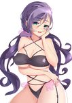  absurdres bikini breasts green_eyes highres huge_breasts long_hair love_live! love_live!_school_idol_project low_twintails md5_mismatch navel purple_hair scrunchie smile solo swimsuit toujou_nozomi twintails xinshijie_de_akalin 