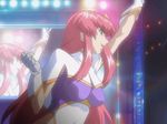  1girl animated animated_gif bouncing_breasts breasts concert gloves gundam gundam_seed gundam_seed_destiny hair_ornament large_breasts leotard long_hair meer_campbell pink_hair stage star_hair_ornament waving 