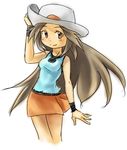  310123 blue_(pokemon) brown_hair female hat long_hair pokemon pokemon_(game) pokemon_frlg solo white_background 