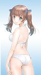  aqua_eyes ass back bikini brave_witches brown_hair georgette_lemare hair_ribbon looking_at_viewer ribbon smile solo swimsuit totonii_(totogoya) twintails white_bikini world_witches_series 