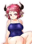  animal_ears arm_support arms_behind_back breasts competition_school_swimsuit cow_ears cow_horns cross cross_earrings curvy draph earrings granblue_fantasy horns jewelry large_breasts one-piece_swimsuit onsoku_maru red_eyes red_hair school_swimsuit short_hair sitting solo sturm_(granblue_fantasy) swimsuit 