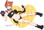  animal_ears bell bell_choker black_bra black_panties bow bra cat_cutout cat_ear_panties cat_ears cat_lingerie cat_paws cat_tail choker cleavage_cutout collarbone fang frilled_bra frills gloves green_eyes heart hoshizora_rin jingle_bell love_live! love_live!_school_idol_project meme_attire navel orange_hair panties paw_gloves paw_pose paw_print paw_shoes paws shoes short_hair side-tie_panties solo stomach tail tail_bow umeno underwear underwear_only 
