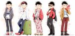  ;) alternate_costume black_hair boots briefcase eyewear_on_head formal geta hand_in_pocket hands_in_pocket hands_in_pockets haori japanese_clothes jewelry kimono male_focus matsuno_osomatsu mone_(14ri0000) multiple_views necklace one_eye_closed osomatsu-kun osomatsu-san shoes smile sneakers suit sunglasses towel towel_around_neck twitter_username yakuza yukata 