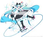  alternate_costume aqua_eyes aqua_hair copyright dress gloves guitar hatsune_miku headset highres instrument lena_(zoal) long_hair magical_mirai_(vocaloid) microphone official_art open_mouth phonograph smile solo twintails very_long_hair vocaloid white_background white_gloves 