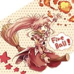  arche_klein belt broom broom_riding detached_sleeves fireball long_hair long_sleeves namuko open_mouth ponytail red_eyes red_hair skirt smile solo star tales_of_(series) tales_of_phantasia very_long_hair wide_ponytail 
