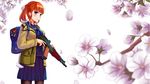  flowers gun headphones mizuki_ame orange_hair original petals purple_eyes short_hair twintails weapon 