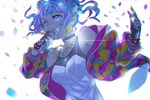  blue_eyes blue_hair choker gj gloves microphone nanasaki_nicole necklace tokyo_7th_sisters 