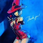  bare_shoulders black_hair center_opening fingerless_gloves gloves glowing glowing_eye guilty_gear hankuri hat heart i-no red_hat solo witch_hat 