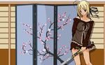  blonde_hair cherry_blossoms excalibur fate/hollow_ataraxia fate/stay_night fate_(series) highres miniskirt saber skirt sword type-moon weapon 