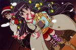  1girl aizawa_sumie black_hair blush christmas gift highres holding holding_gift ribbon sakai_yuuji santa_costume shakugan_no_shana shana smile thighhighs 