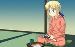  a1 ahoge artoria_pendragon_(all) blonde_hair blush controller fate/stay_night fate_(series) food game_controller highres saber solo 