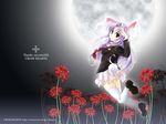  animal_ears ayase_hazuki bunny_ears bunny_tail flower full_moon highres hits long_sleeves moon purple_hair reisen_udongein_inaba solo spider_lily tail touhou wallpaper 